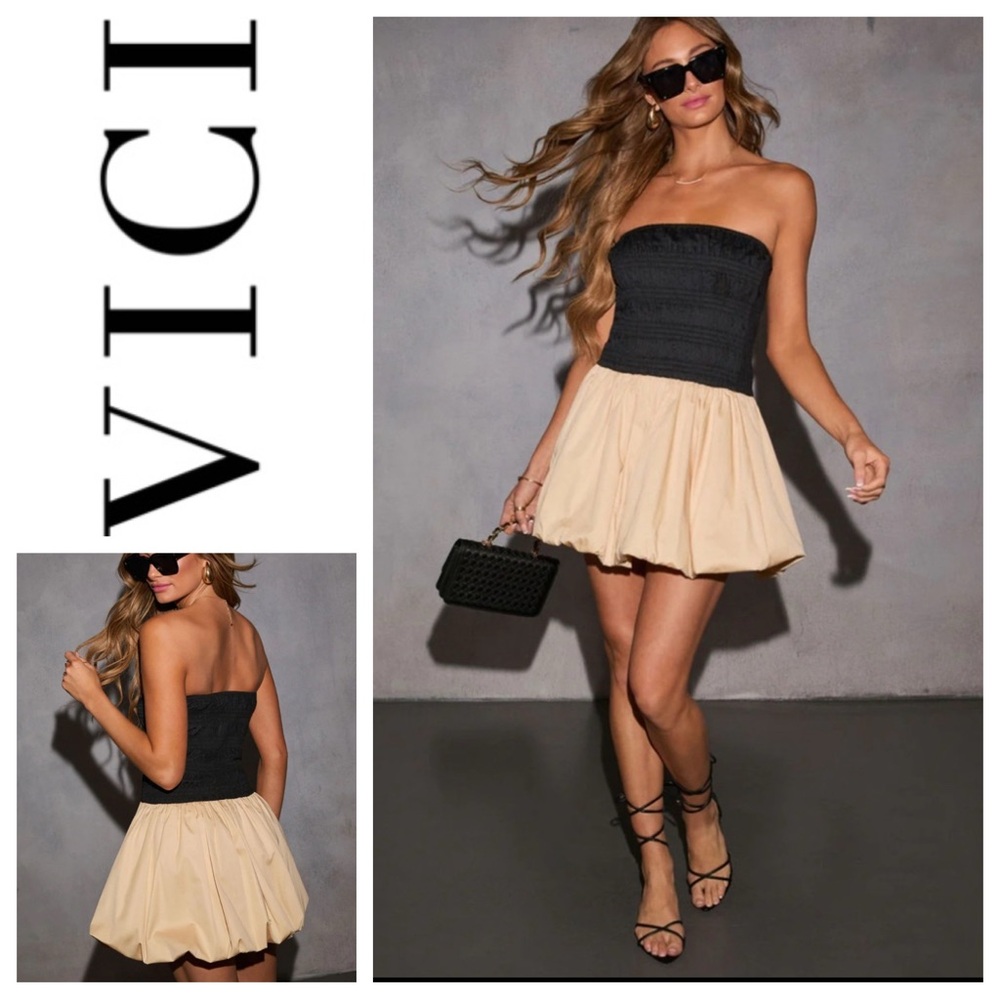 Vici Two-Tone Strapless Mini Dress in Black and Cream